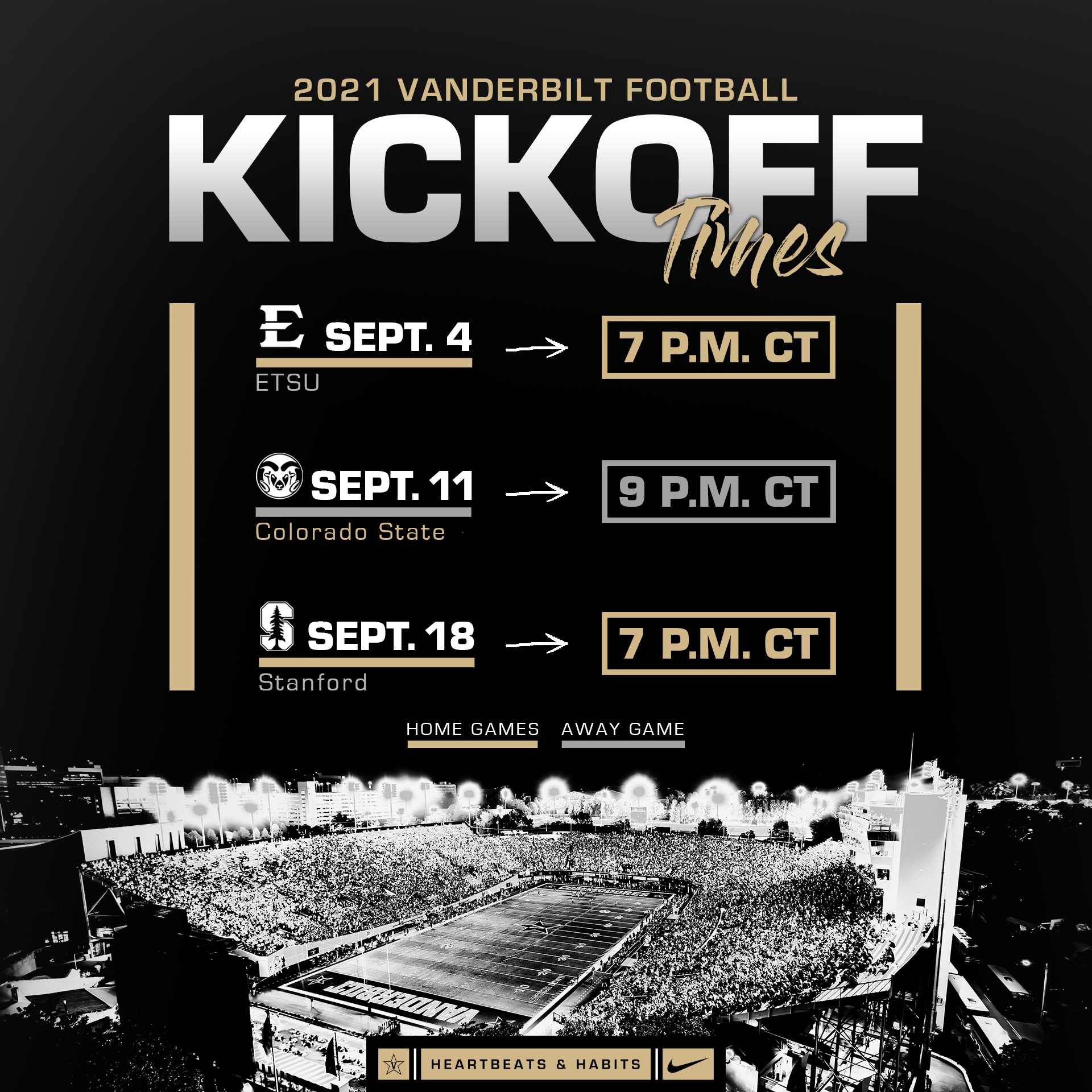 Vandy Football Schedule 2022 Vanderbilt Football | Three Kickoff Times Scheduled